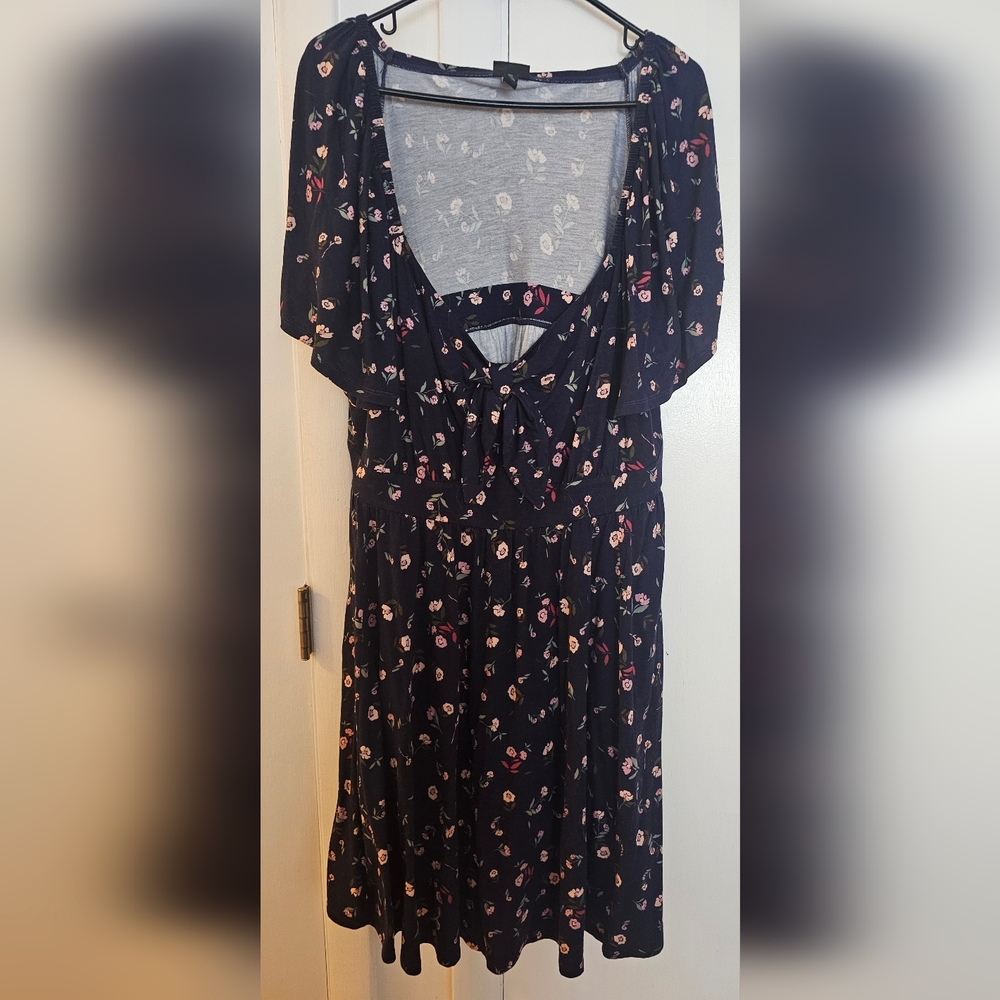 Floral Navy Dress with Pink Accents